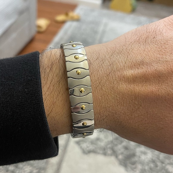 Elegant two-tone men’s bracelet stainless steel with solid 18K gold accents